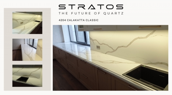 Stratos 4204 Calakatta Classic столешница из кварцевого камня в коттедже агрогородка Ольшаны